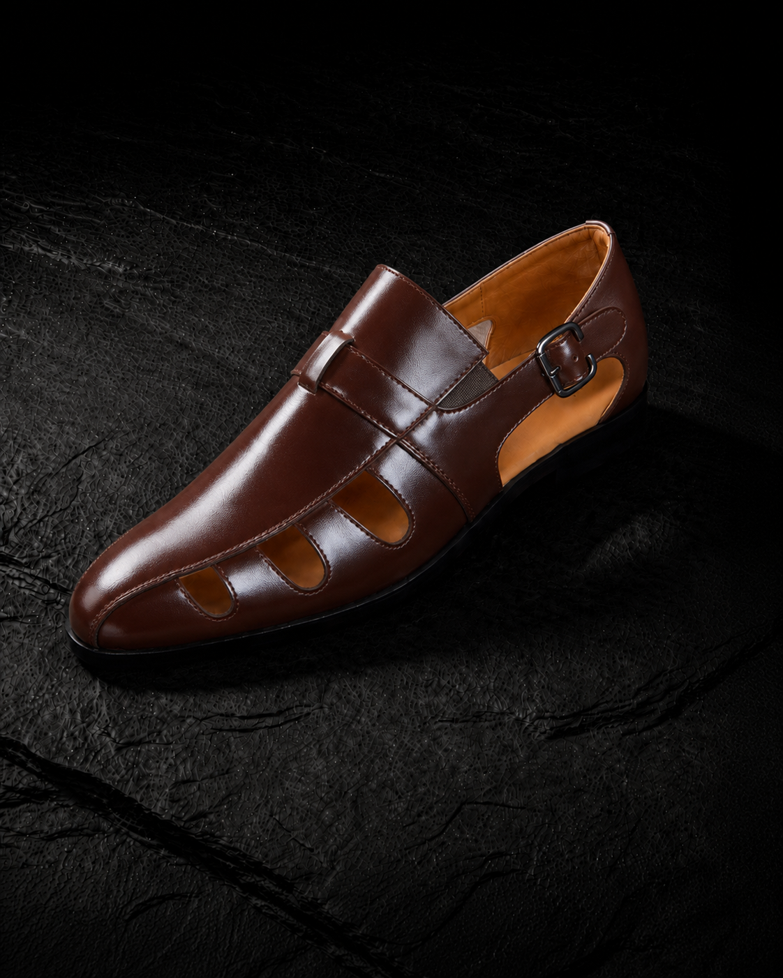 Męskie półbuty monk strap z klamrą i bocznymi wycięciami