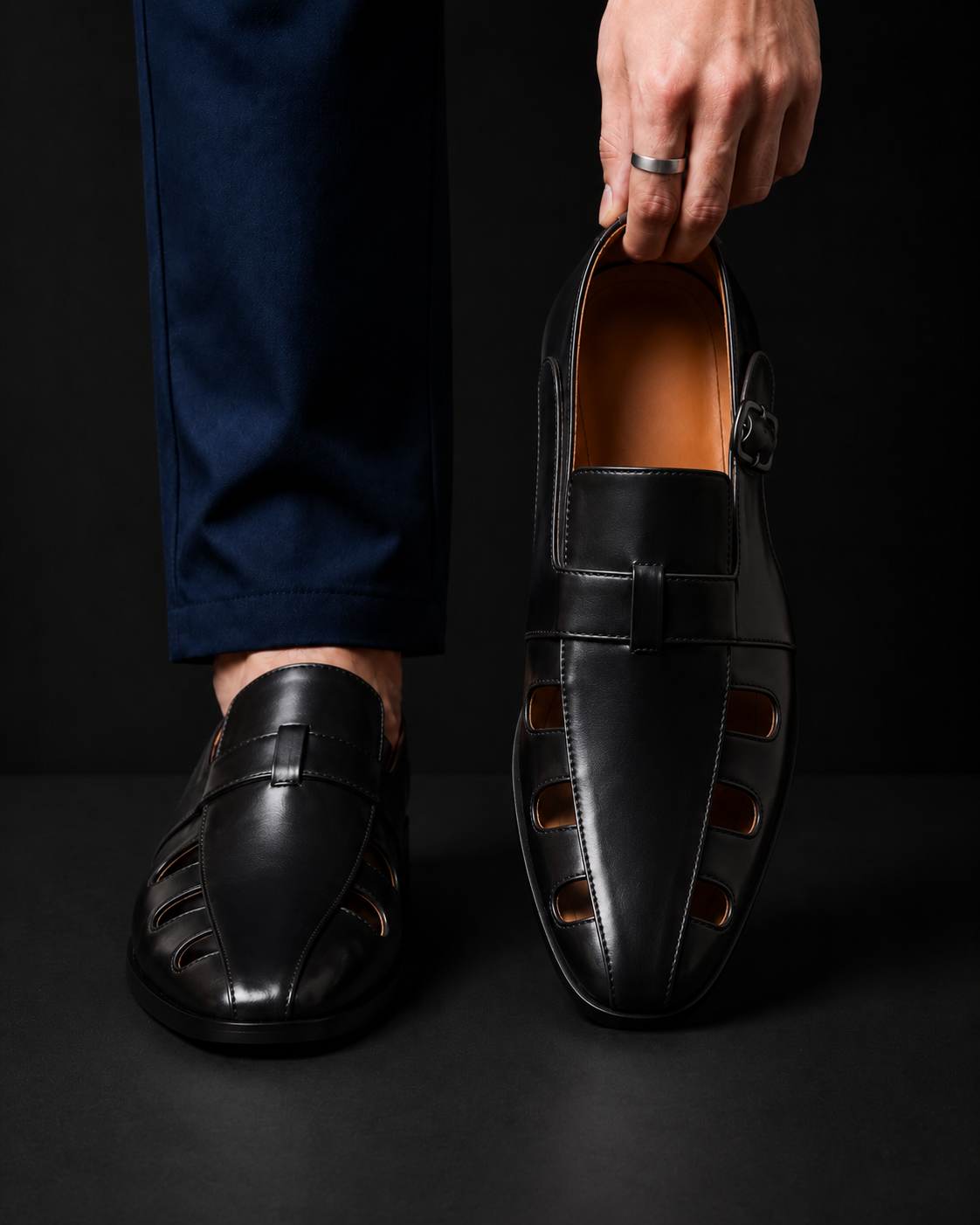 Męskie półbuty monk strap z klamrą i bocznymi wycięciami