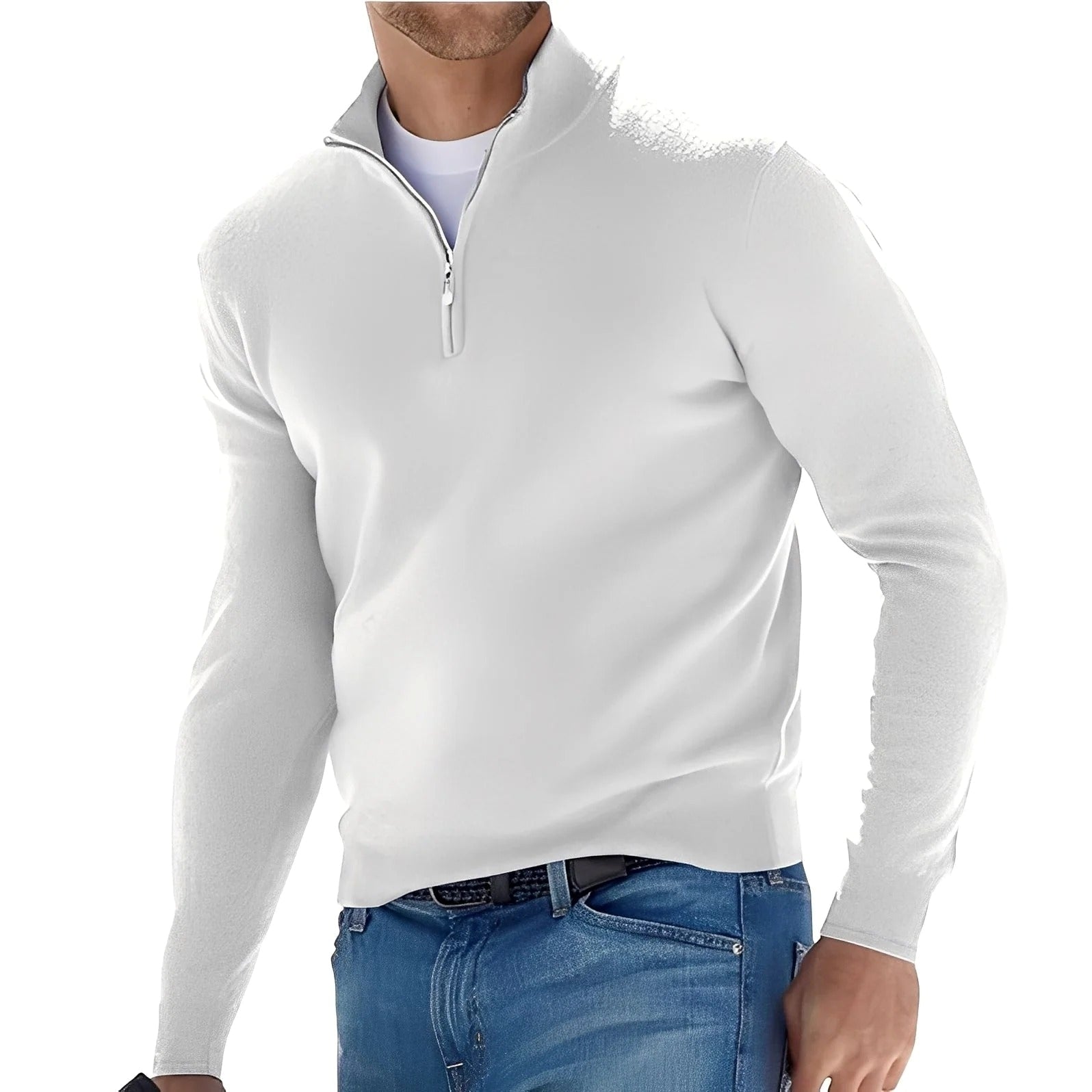 Męski sweter z wysoką stójką i zamkiem pod szyją