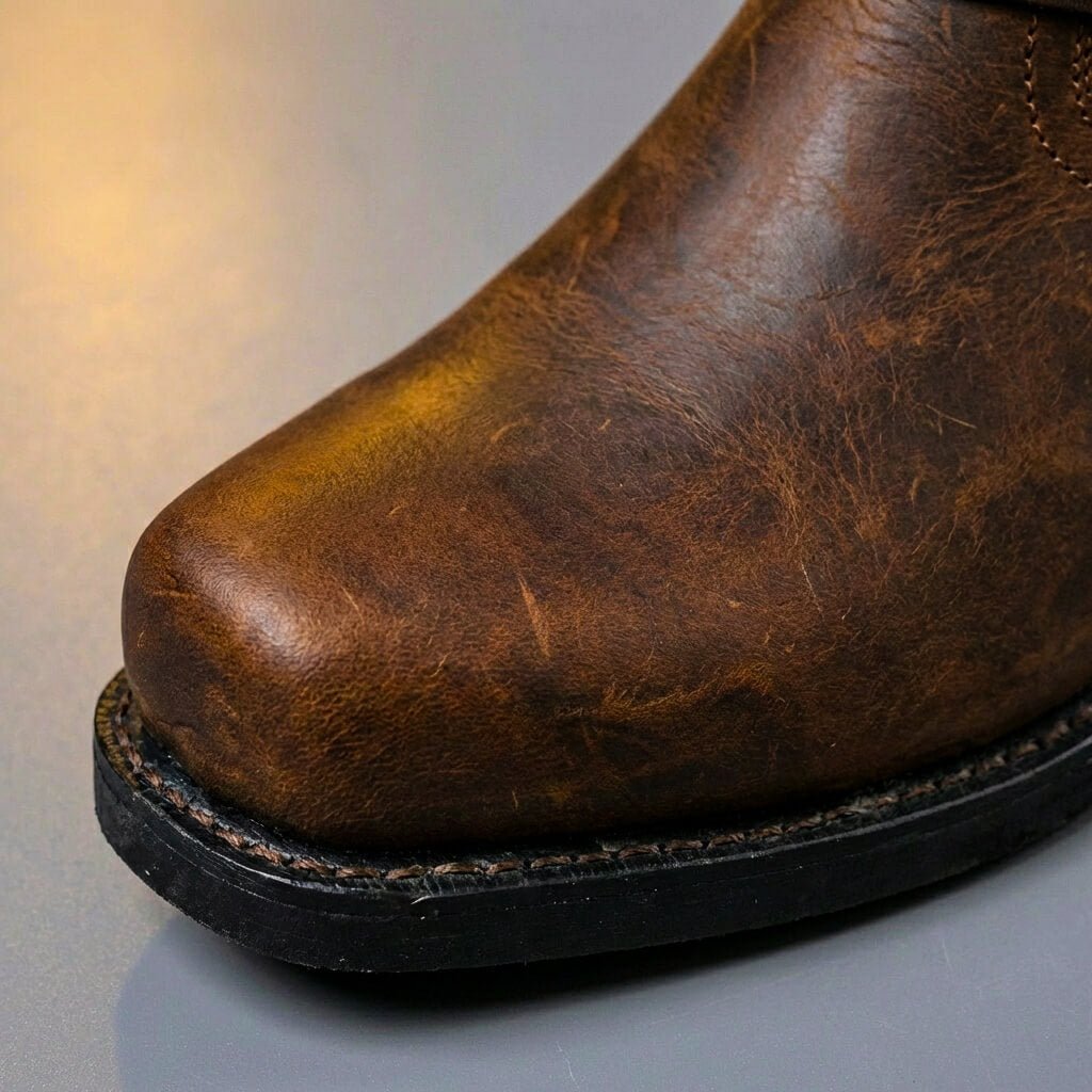 Męskie kozaki motocyklowe z wysoką cholewką, paskami i nitami
