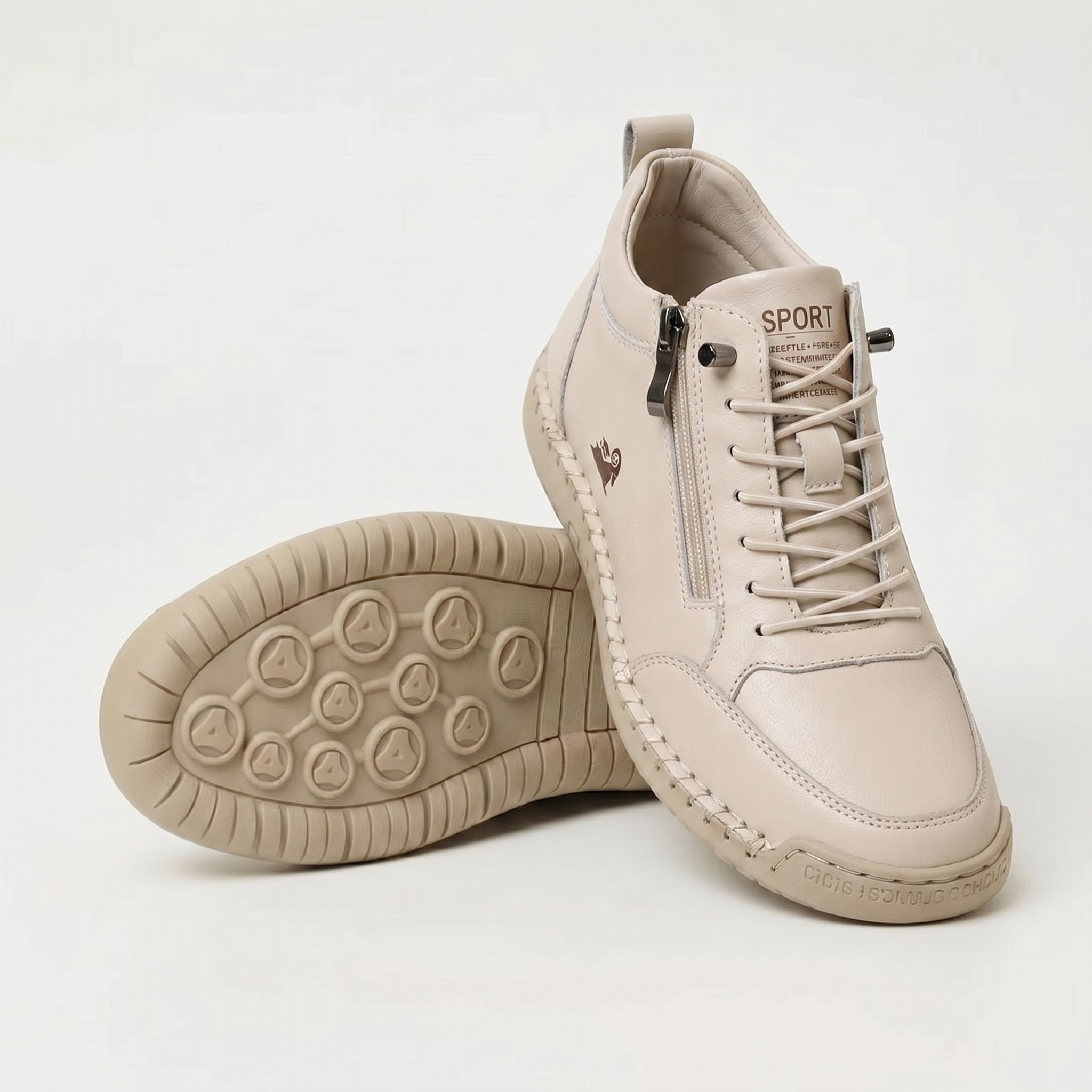 Sneakersy ze sznurowaniem, bocznym zamkiem i płaską podeszwą