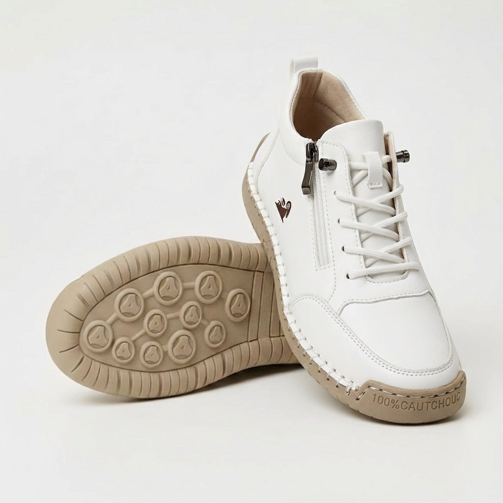 Sneakersy ze sznurowaniem, bocznym zamkiem i płaską podeszwą