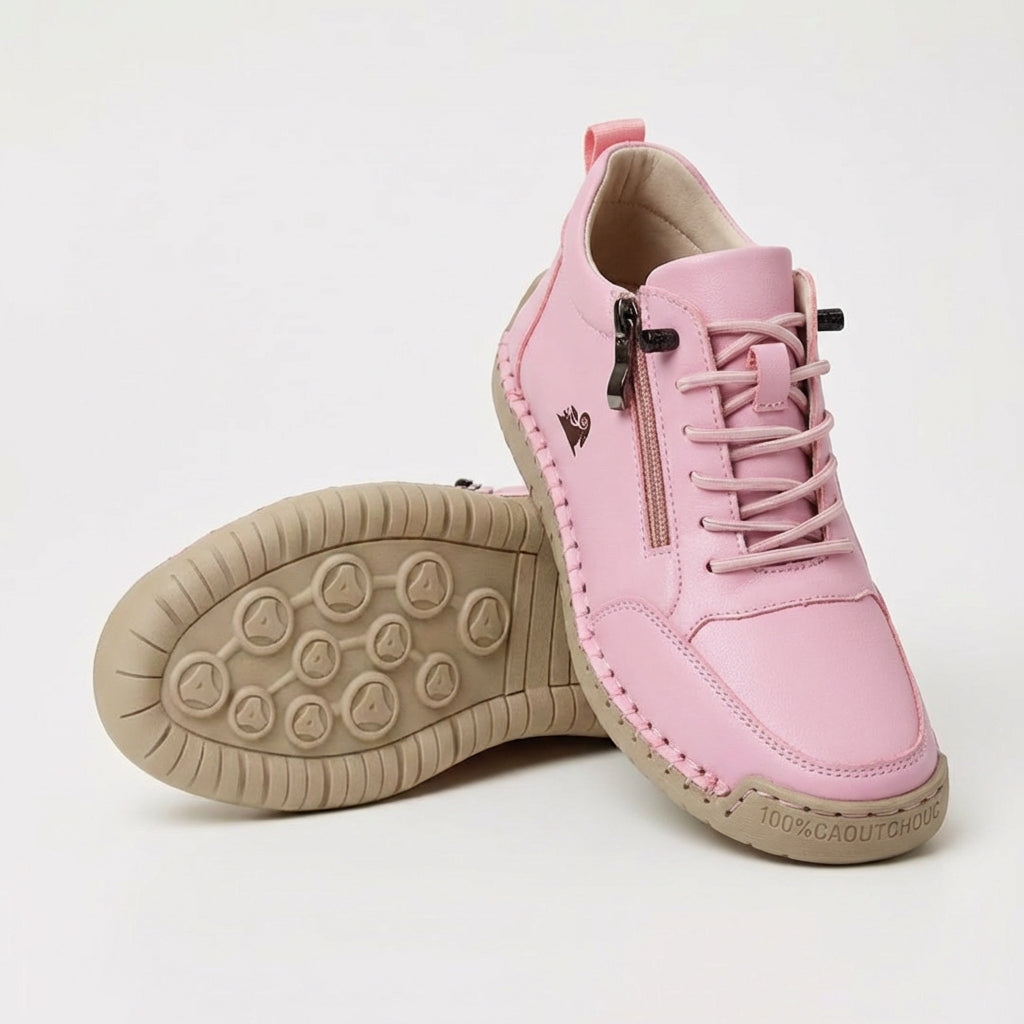 Sneakersy ze sznurowaniem, bocznym zamkiem i płaską podeszwą