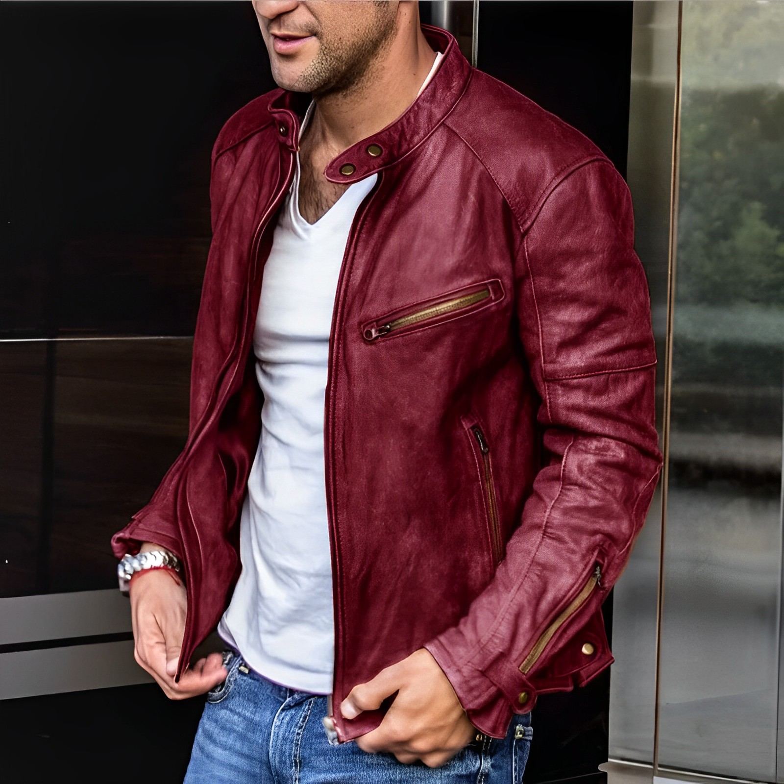Męska kurtka typu aviator ze stójką, zamkami i kieszeniami