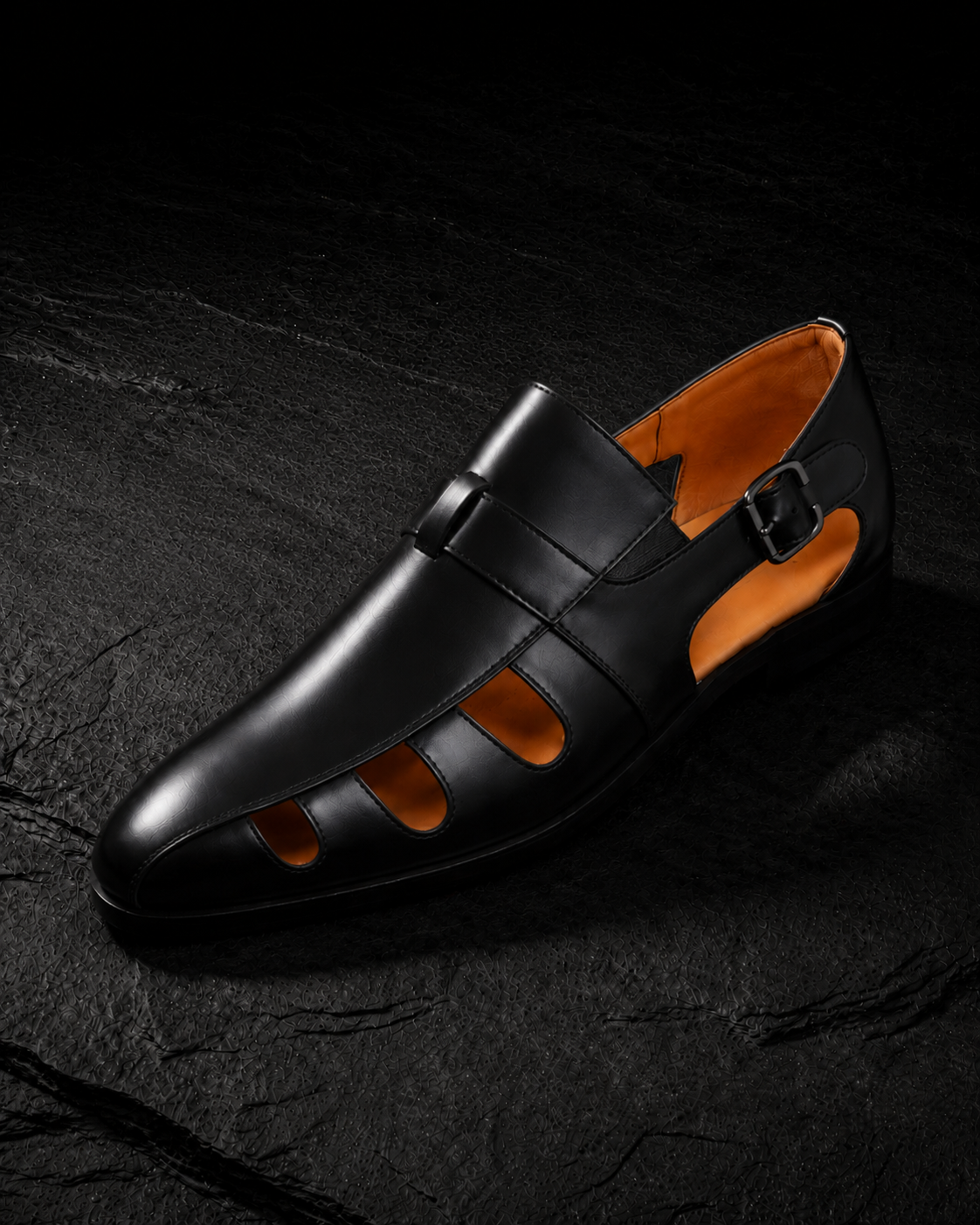 Męskie półbuty monk strap z klamrą i bocznymi wycięciami