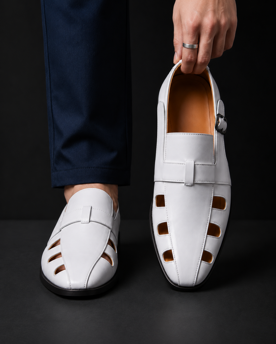Męskie półbuty monk strap z klamrą i bocznymi wycięciami