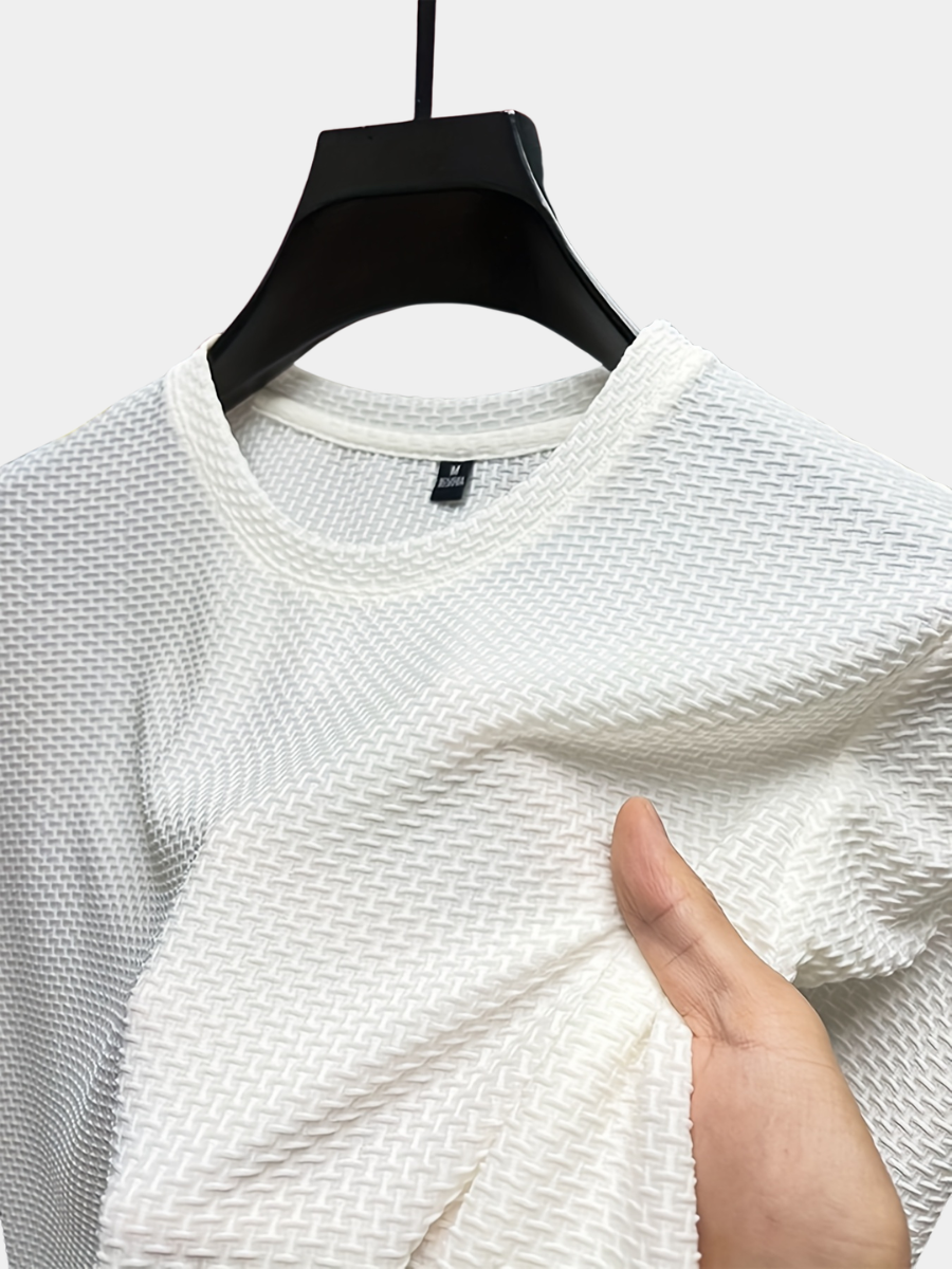 Męski teksturowany T-shirt z okrągłym dekoltem i krótkim rękawem