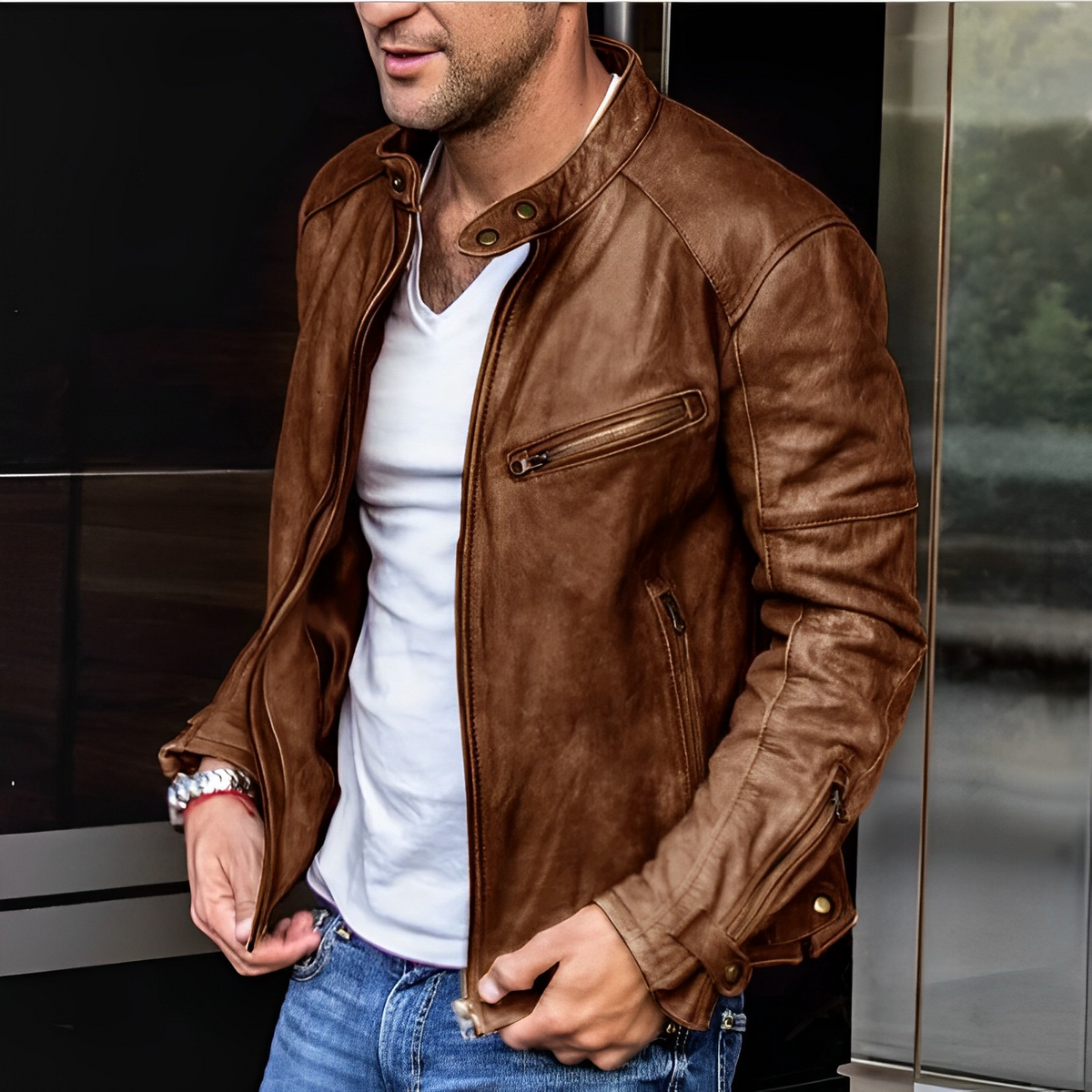 Męska kurtka typu aviator ze stójką, zamkami i kieszeniami