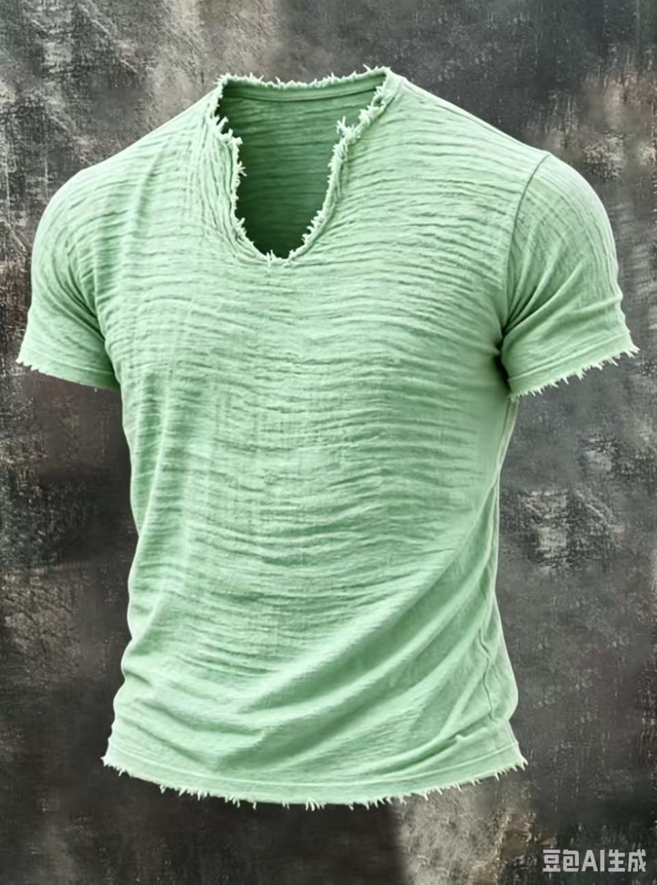 Męski T-shirt z fakturą, dekoltem V i surowym wykończeniem brzegów