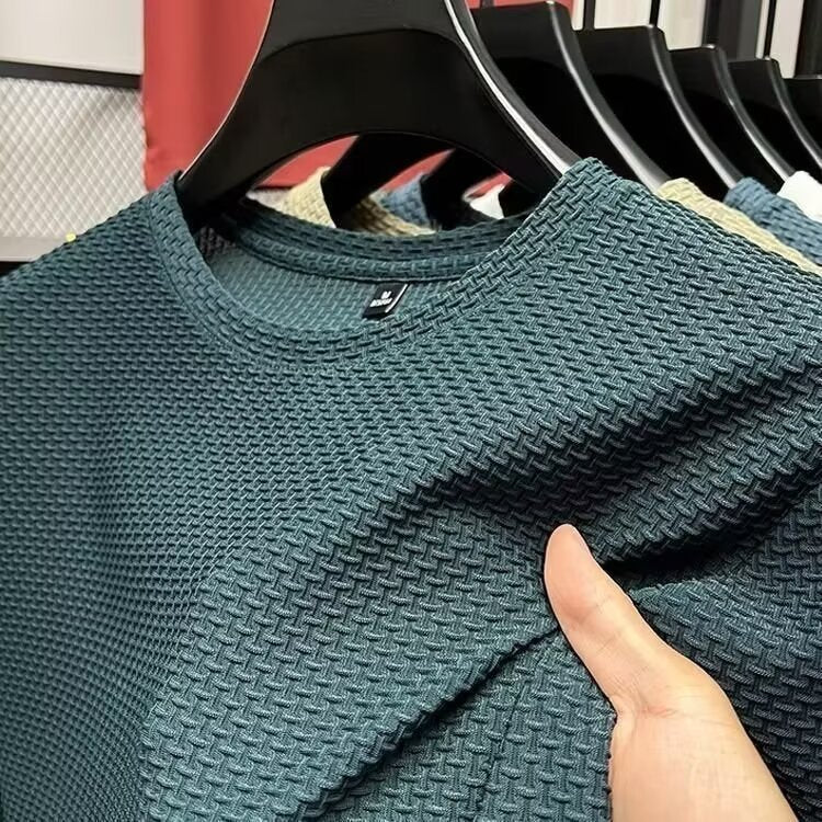 Męski teksturowany T-shirt z okrągłym dekoltem i krótkim rękawem