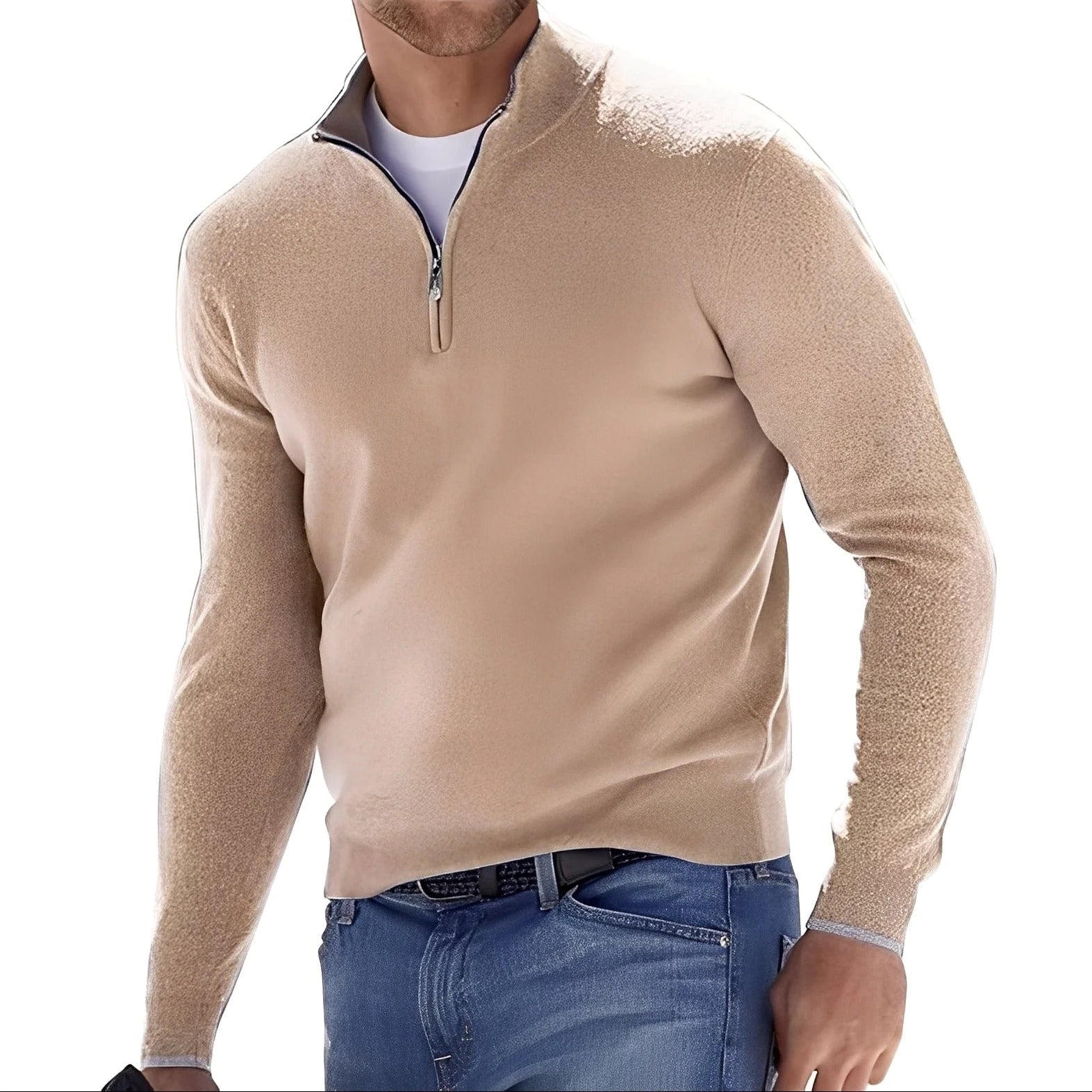 Męski sweter z wysoką stójką i zamkiem pod szyją