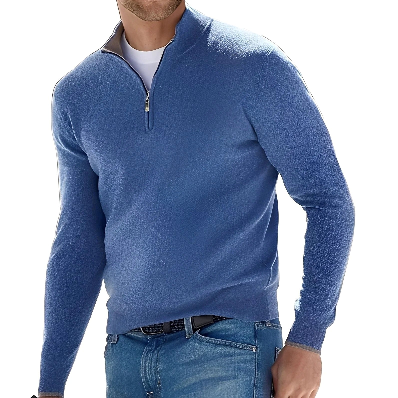 Męski sweter z wysoką stójką i zamkiem pod szyją