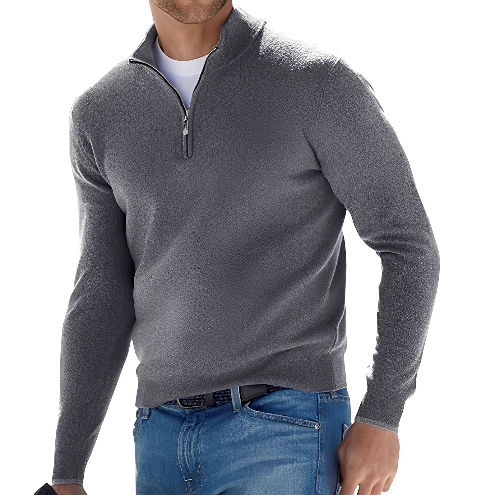 Męski sweter z wysoką stójką i zamkiem pod szyją