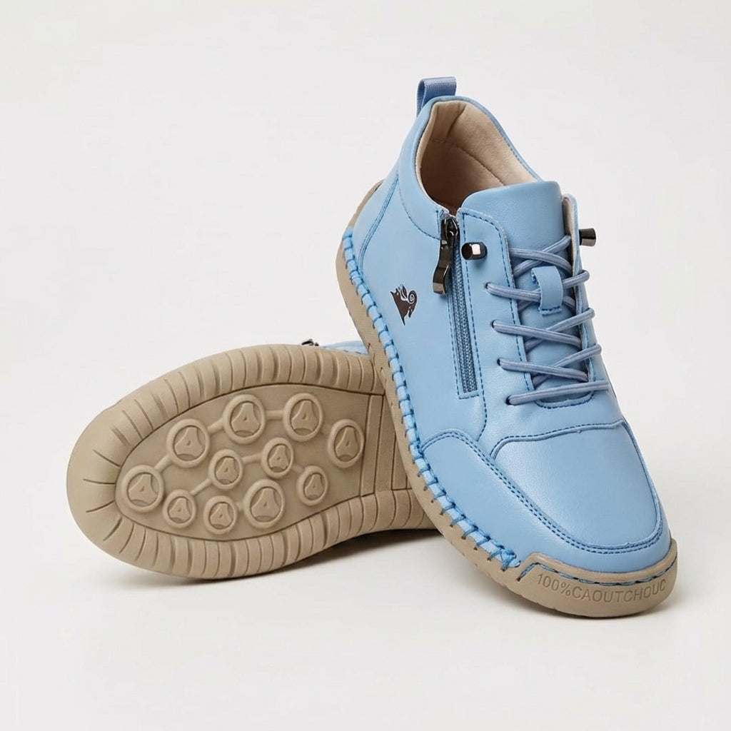 Sneakersy ze sznurowaniem, bocznym zamkiem i płaską podeszwą