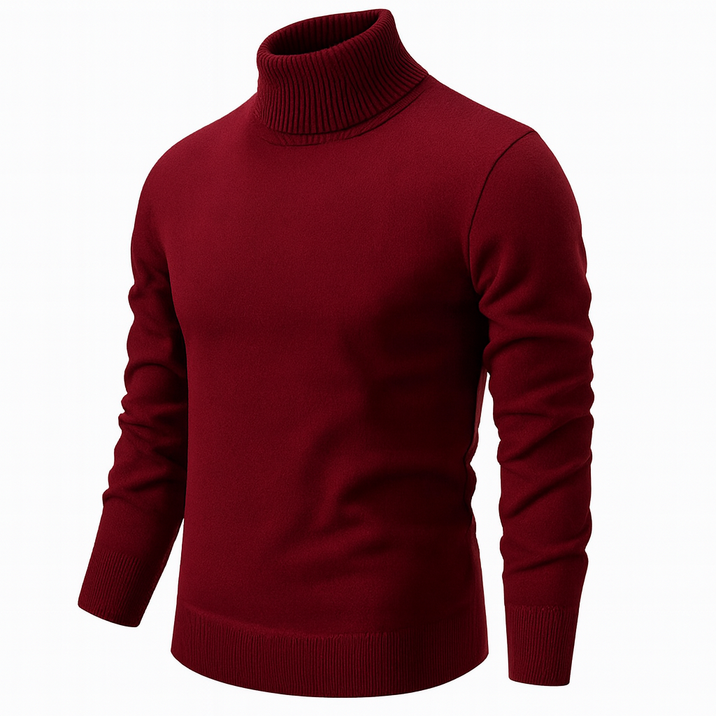 Męski gładki sweter z golfem, długim rękawem i prążkowanymi ściągaczami